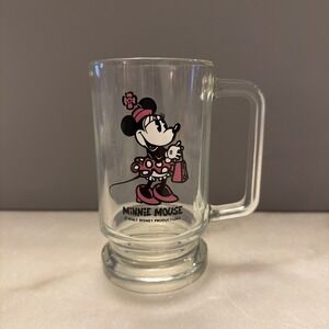 Vintage Walt Disney Productions Minnie Mouse 12 oz Glass Beer Soda Mug 5.5"